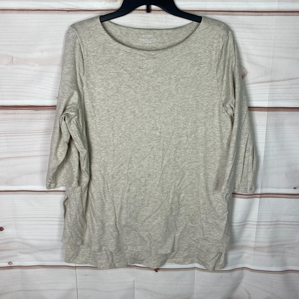 J. Jill Pure Jill Top Womens XL Beige Boat Neck Layered Tunic T-Shirt 3/4 Sleeve
